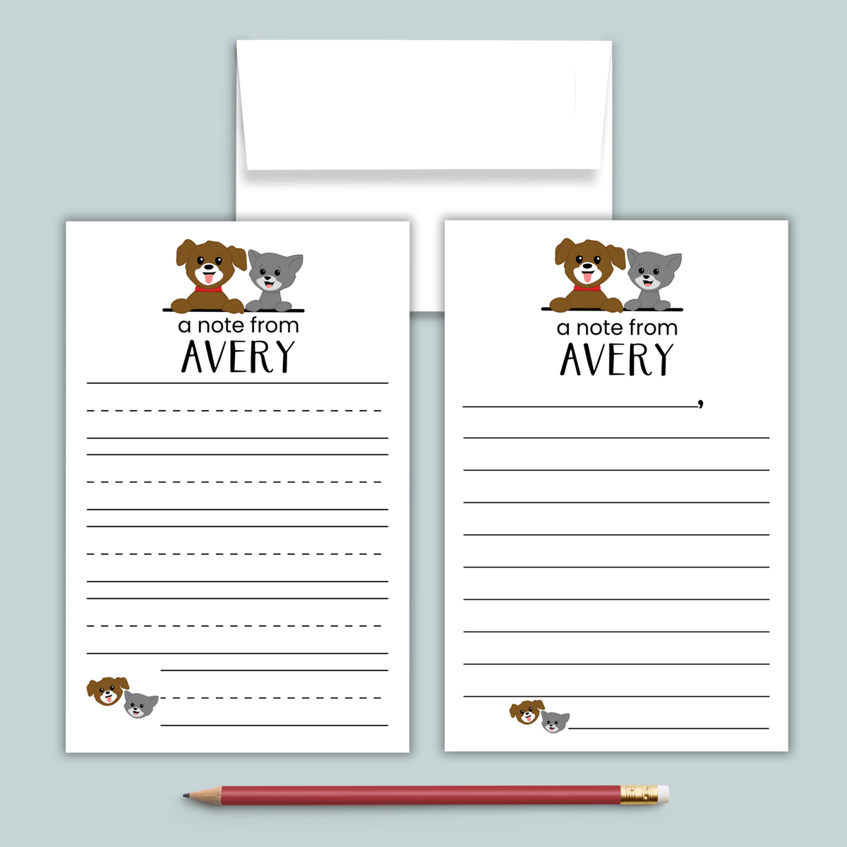 Cat and Dog - Personalized Lined Letter Template - The Note House