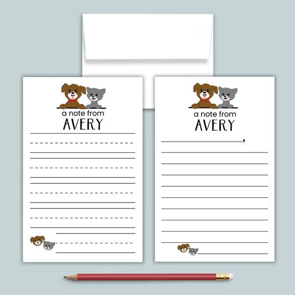 Cat and Dog - Personalized Lined Letter Template - The Note House