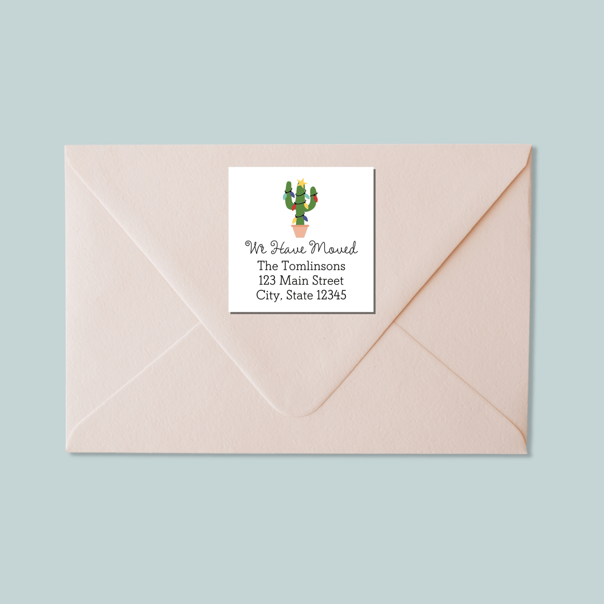 Christmas Cactus - We've Moved Square Address Label - The Note House