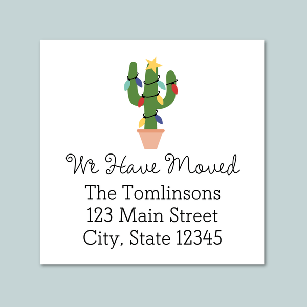 Christmas Cactus - We've Moved Square Address Label - The Note House