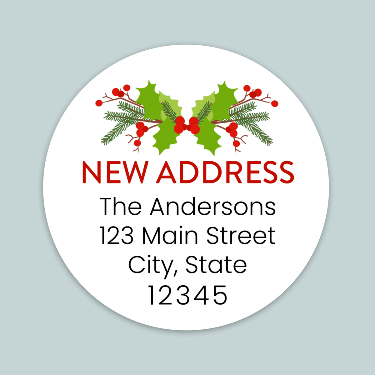 Christmas Holly - We've Moved Round Address Label - The Note House