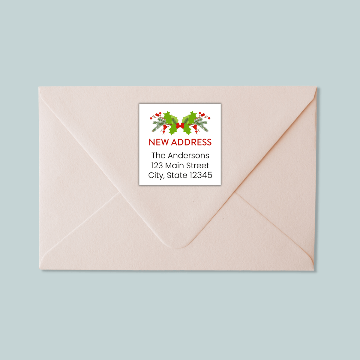 Christmas Holly - We've Moved Square Address Label - The Note House