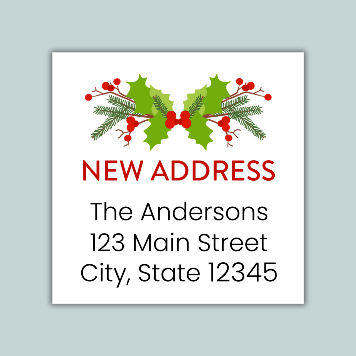 Christmas Holly - We've Moved Square Address Label - The Note House