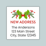 Christmas Holly - We've Moved Square Address Label - The Note House