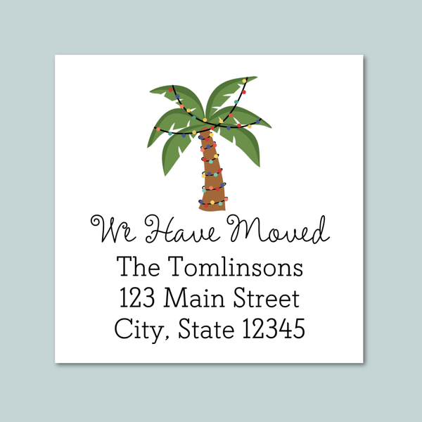 Christmas Palm Trees - We've Moved Square Address Label - The Note House