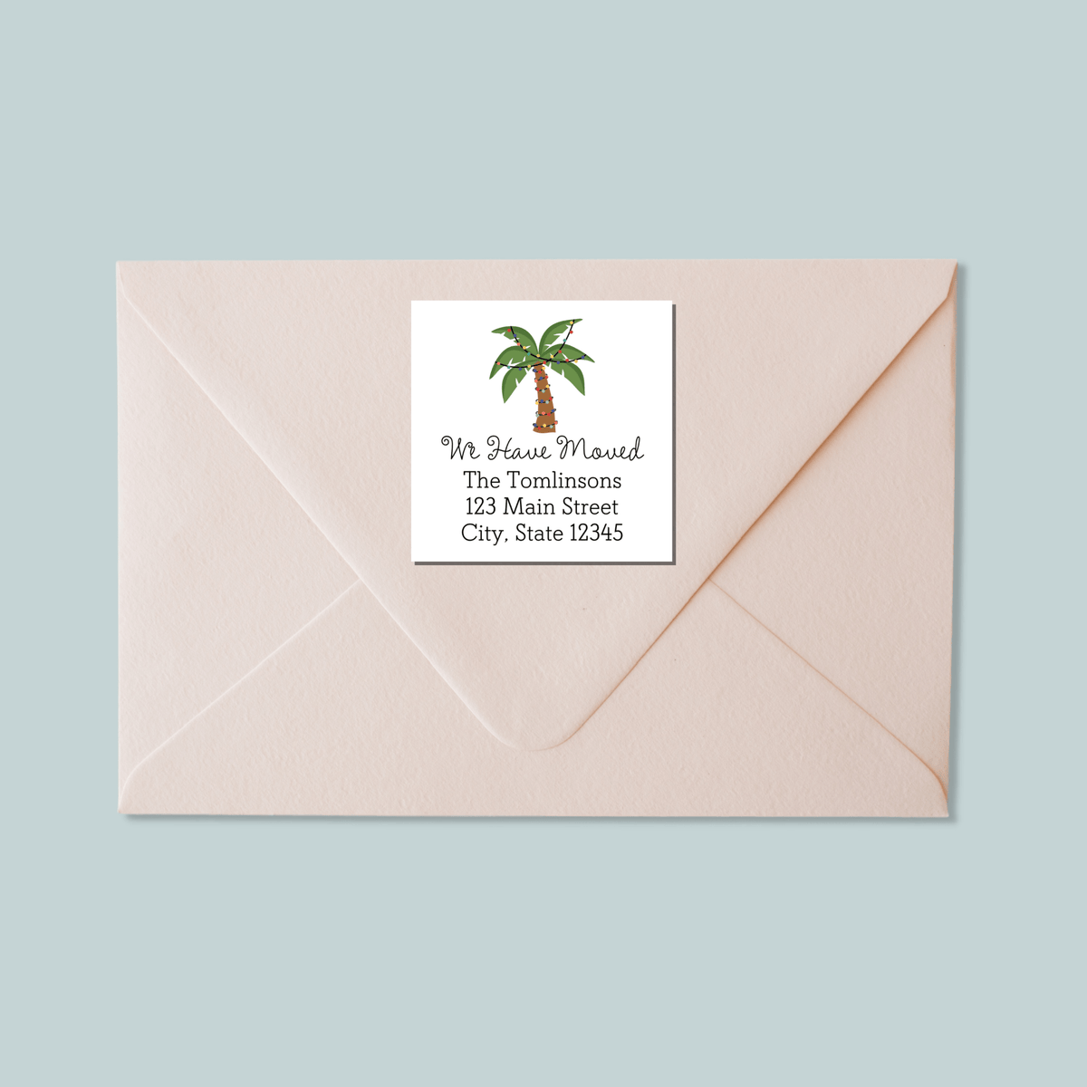 Christmas Palm Trees - We've Moved Square Address Label - The Note House