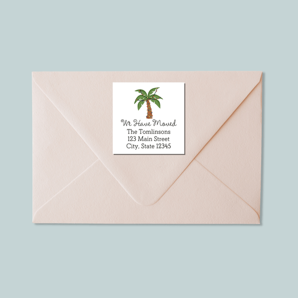 Christmas Palm Trees - We've Moved Square Address Label - The Note House