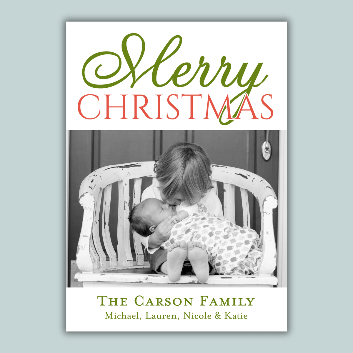 Christmas Stripes - Personalized Photo Card - The Note House