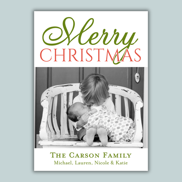 Christmas Stripes - Personalized Photo Card - The Note House