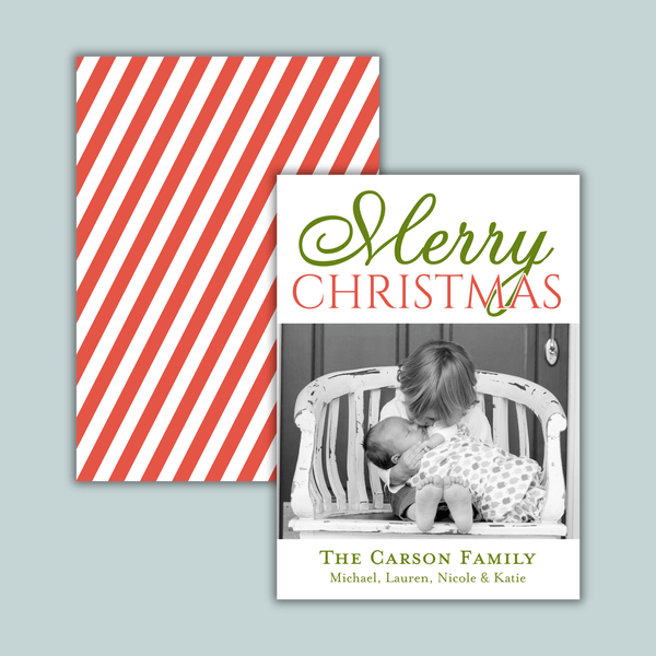 Christmas Stripes - Personalized Photo Card - The Note House