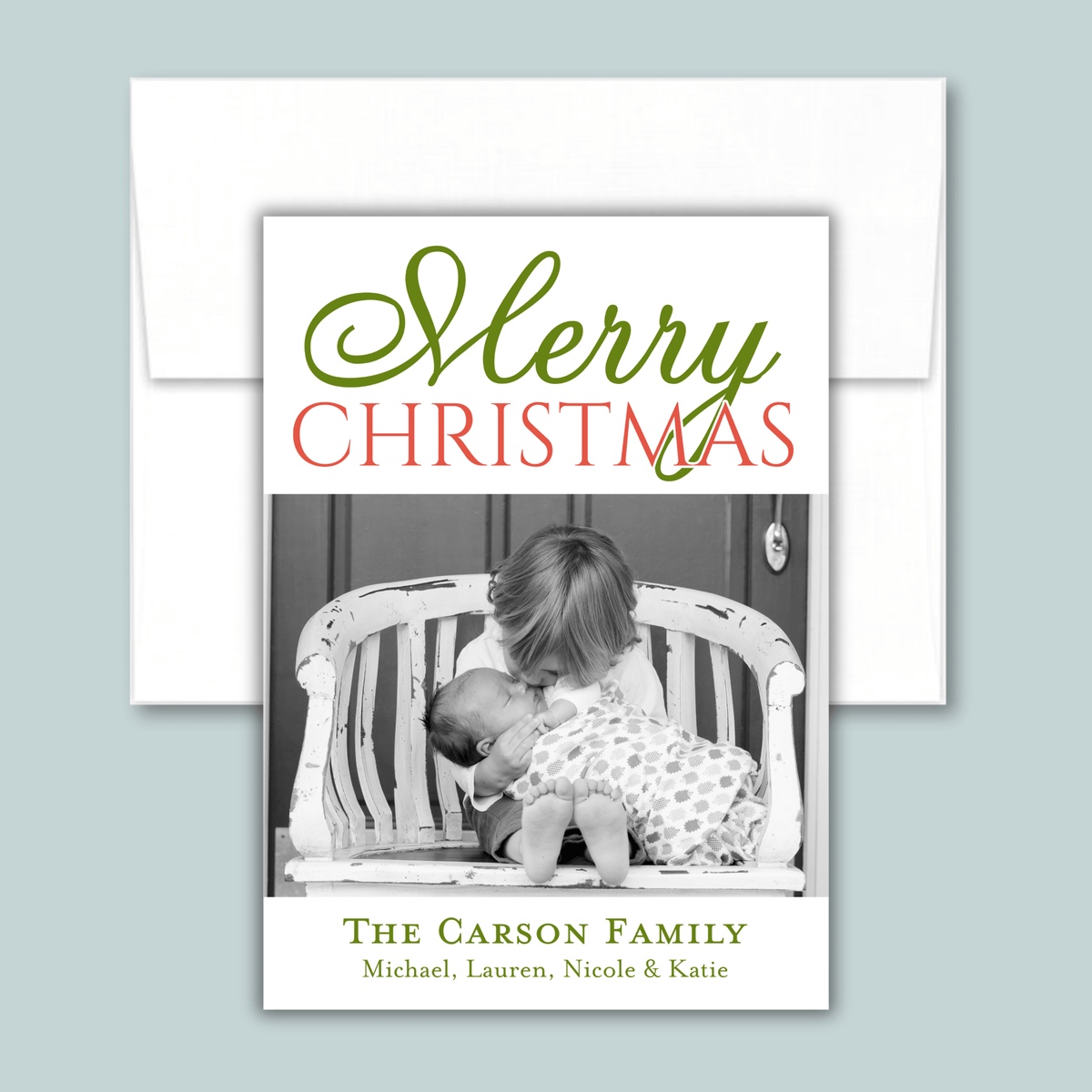 Christmas Stripes - Personalized Photo Card - The Note House