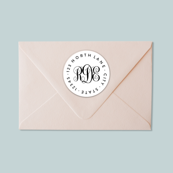 Simple Monogram - Round Address Label
