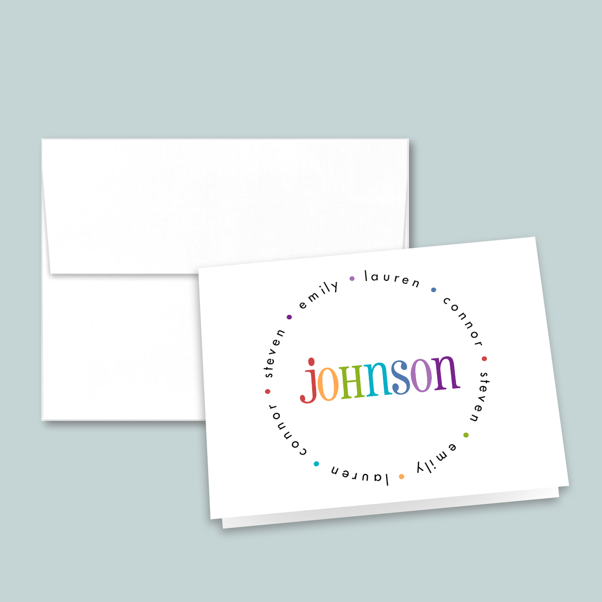 Colorful Family Name - Personalized Folded Note Card - The Note House