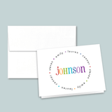 Colorful Family Name - Personalized Folded Note Card - The Note House