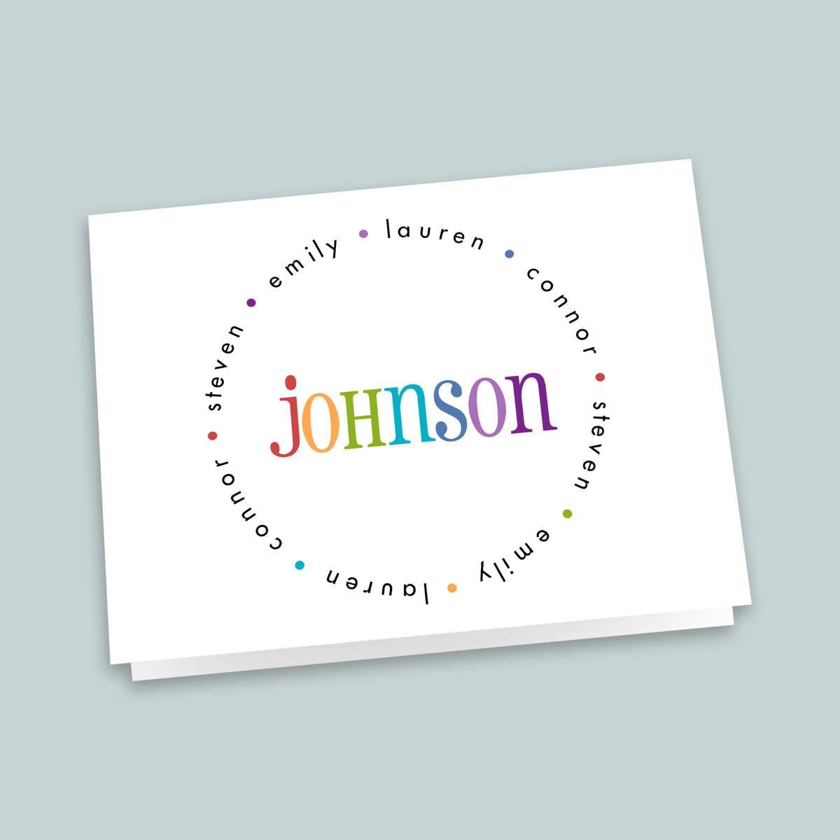 Colorful Family Name - Personalized Folded Note Card - The Note House