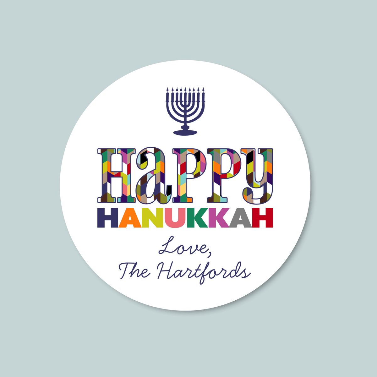 Colorful Hanukkah - Personalized Round Gift Sticker - The Note House