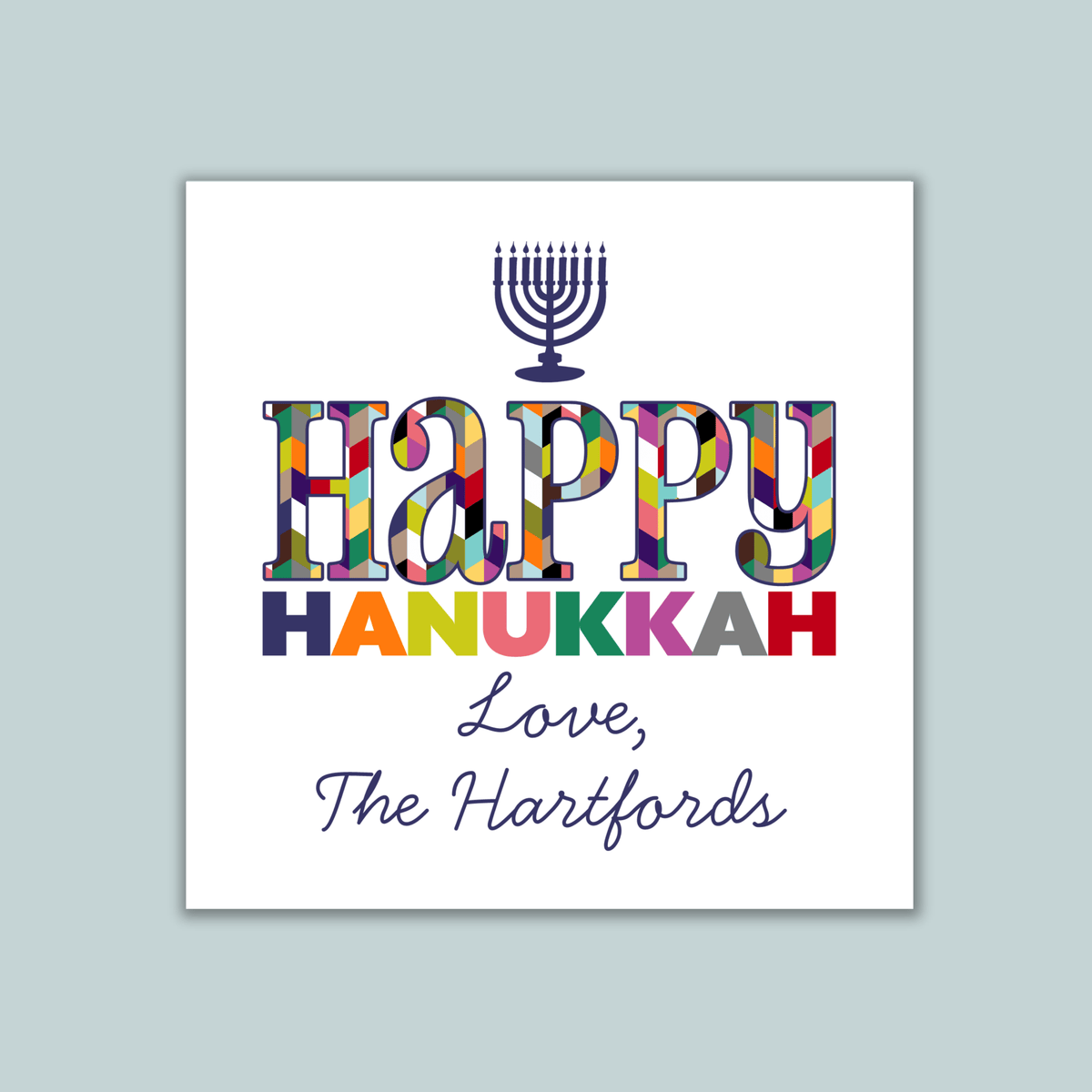 Colorful Hanukkah - Personalized Square Gift Sticker - The Note House