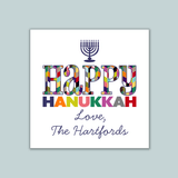 Colorful Hanukkah - Personalized Square Gift Sticker - The Note House