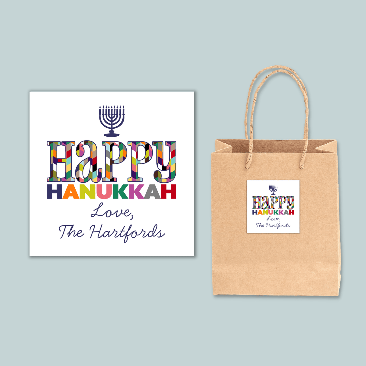 Colorful Hanukkah - Personalized Square Gift Sticker - The Note House