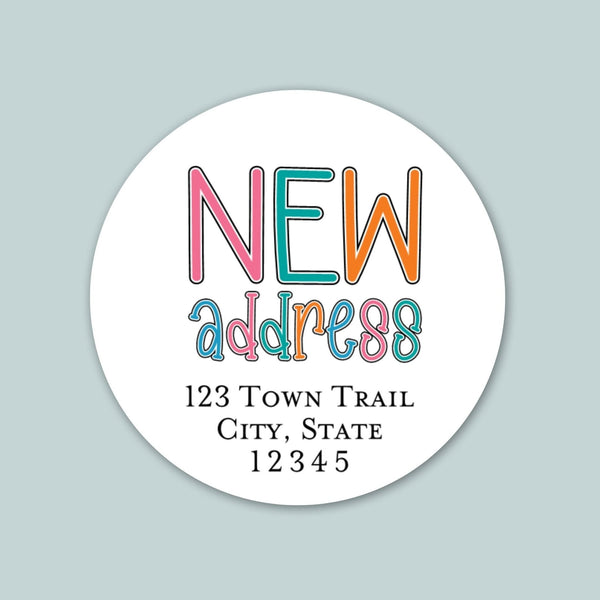 Colorful New Address - We've Moved Round Address Label - The Note House