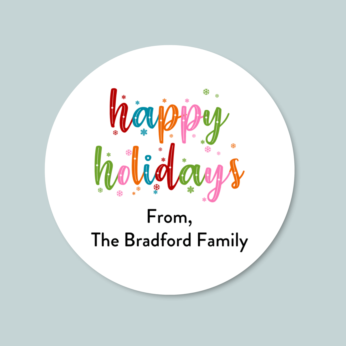 Colorful Snowflakes - Personalized Round Gift Sticker - The Note House