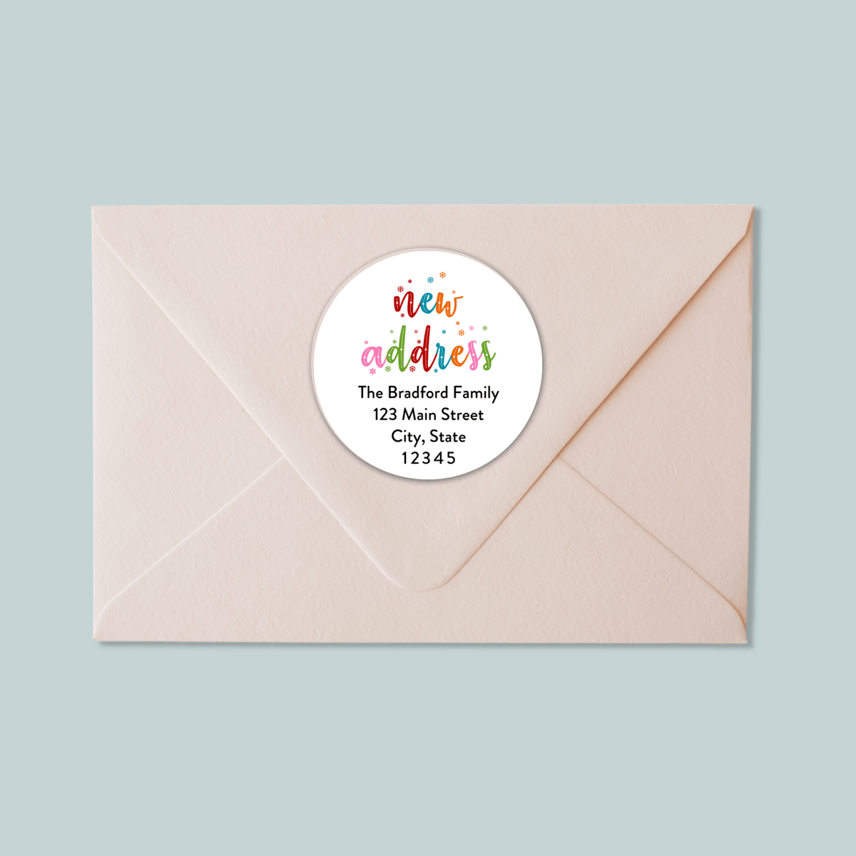 Colorful Snowflakes - We've Moved Round Address Label - The Note House
