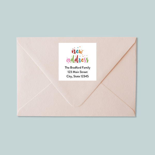Colorful Snowflakes - We've Moved Square Address Label - The Note House