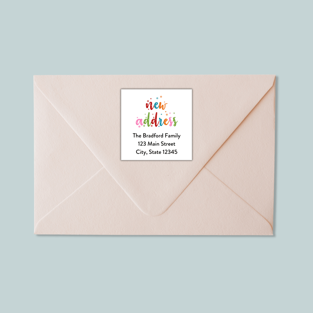 Colorful Snowflakes - We've Moved Square Address Label - The Note House