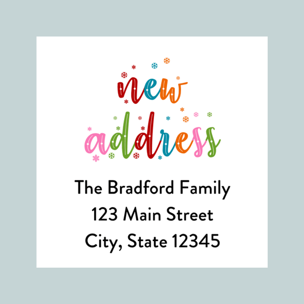 Colorful Snowflakes - We've Moved Square Address Label - The Note House