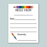 The image is a blank letterhead with a colorful pencil graphic and a message that reads 