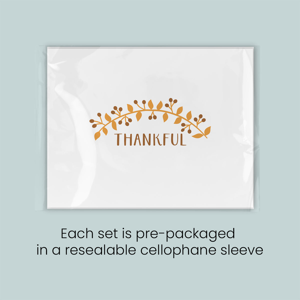 The image is a set of pre-packaged greeting cards, each set in a re sealable cellophane sleeve.