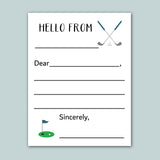 The image is a blank greeting card with a golf-themed design, including a golf club and a golf ball. The card has a blank space for a message and a blank space for a signature.
