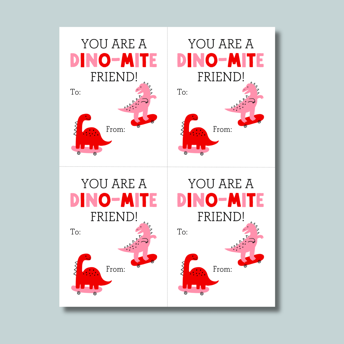 Dinosaurs - Classroom Valentine's Day Cards - Printable Instant Download - The Note House