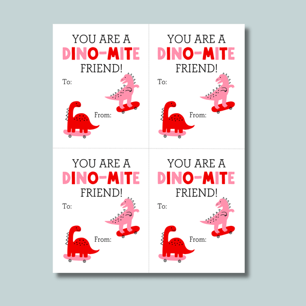 Dinosaurs - Classroom Valentine's Day Cards - Printable Instant Download - The Note House