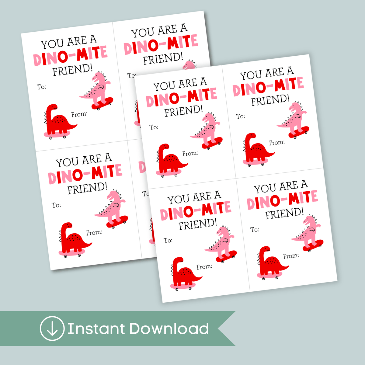Dinosaurs - Classroom Valentine's Day Cards - Printable Instant Download - The Note House