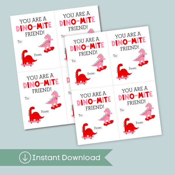 Dinosaurs - Classroom Valentine's Day Cards - Printable Instant Download - The Note House