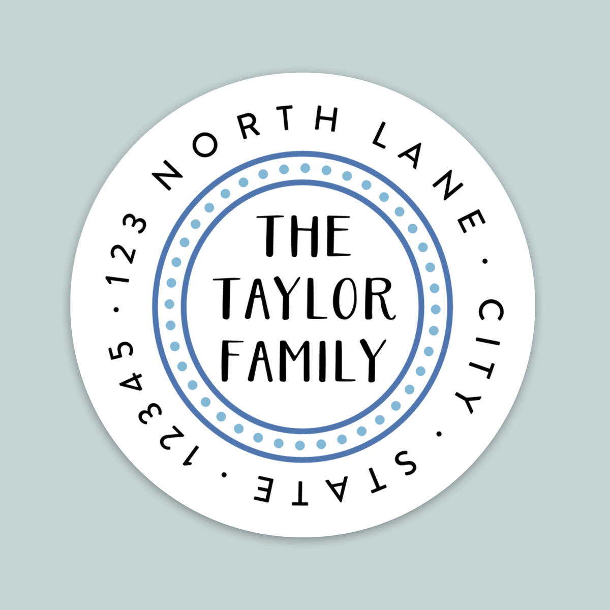 Dotted Border Blue - Round Address Label - The Note House