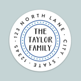 Dotted Border Blue - Round Address Label - The Note House