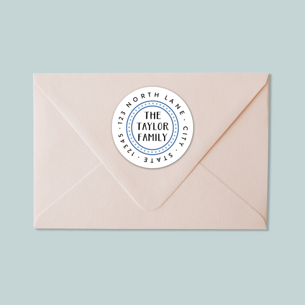 Dotted Border Blue - Round Address Label - The Note House