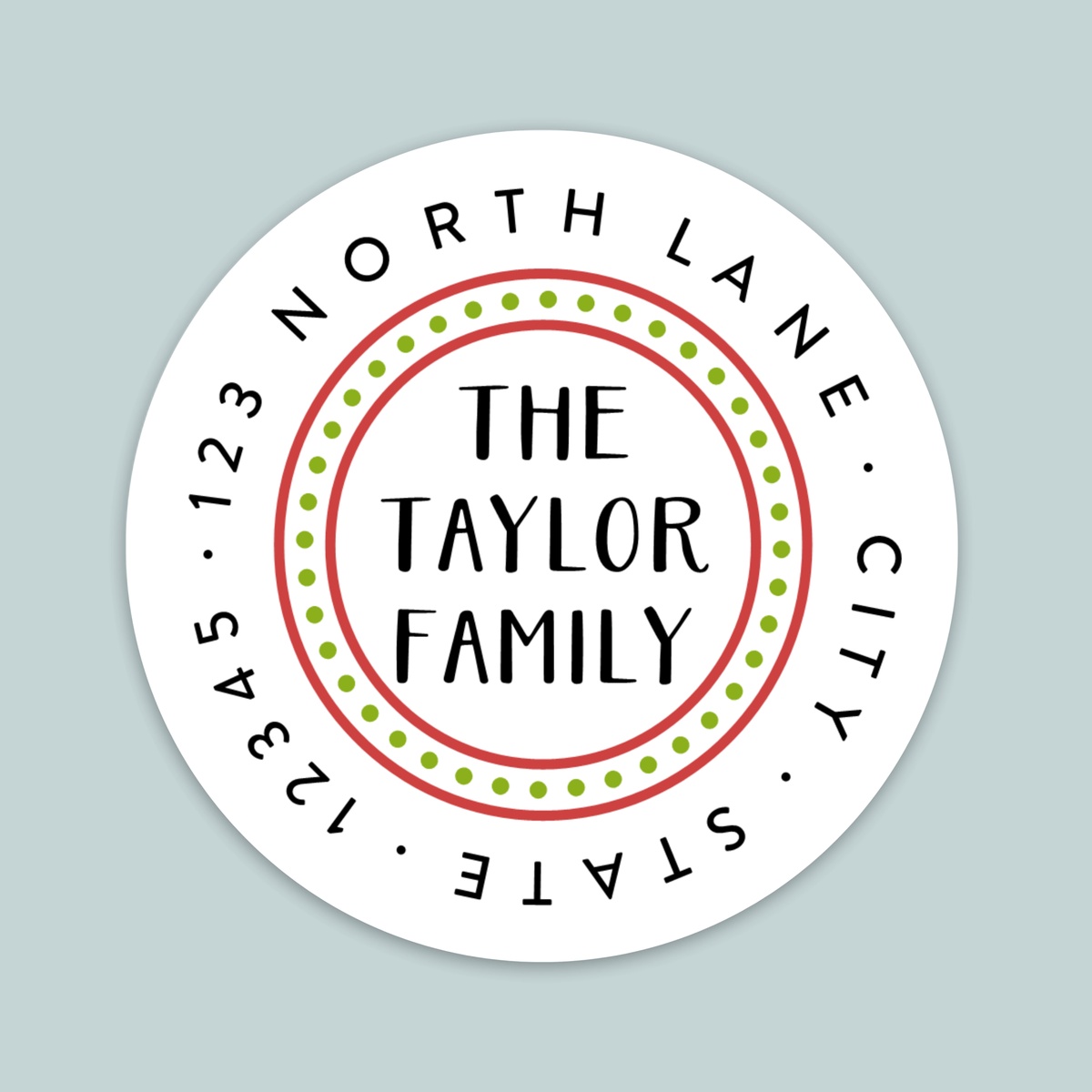 Dotted Border Red and Green - Round Address Label - The Note House