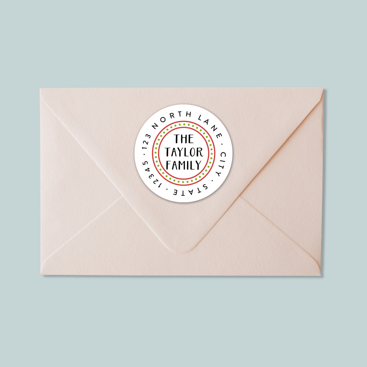 Dotted Border Red and Green - Round Address Label - The Note House