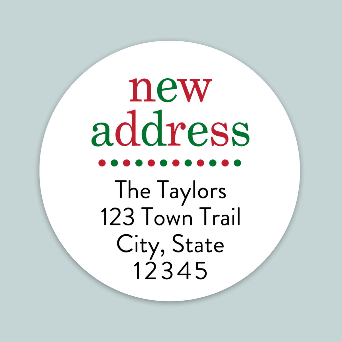 Dotted Holiday New Address - We've Moved Round Address Label - The Note House