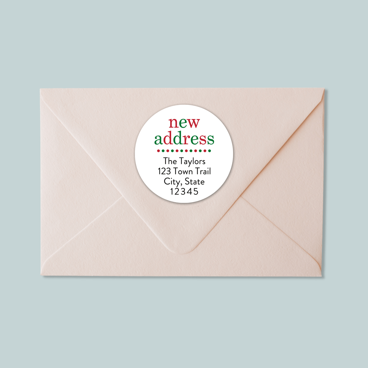 Dotted Holiday New Address - We've Moved Round Address Label - The Note House