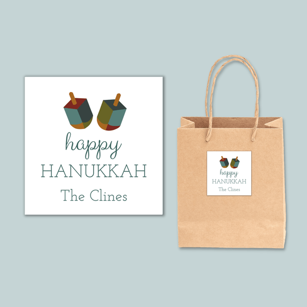 Dreidels - Personalized Square Gift Sticker - The Note House