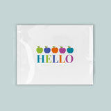 A white rectangular frame with the word 