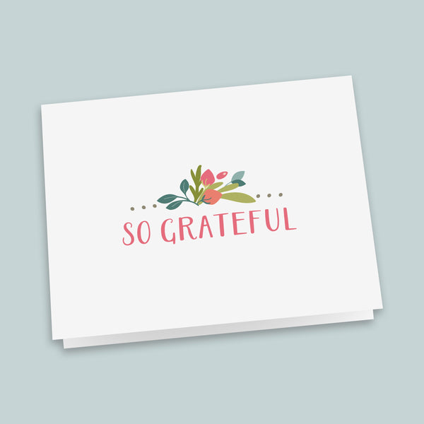 Pretty Pink and Green Floral Folded Note Cards - Pack of 6