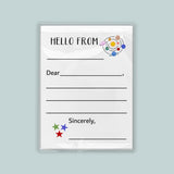 The image is a blank letterhead with a space-themed design, including planets and stars, and a message that reads 