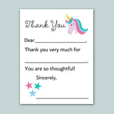 The image is a white card with a unicorn and stars on it. The card has a message that says 
