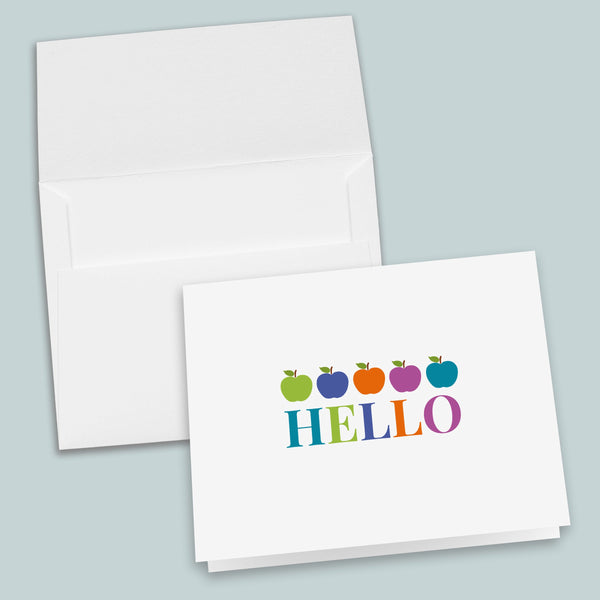 Teacher Hello Folded Note Cards, Colorful Apples - Pack of 6