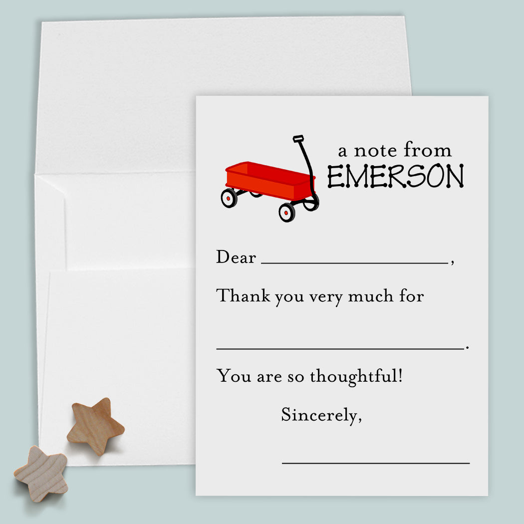 red wagon on personalized fill in the blank thank you card 